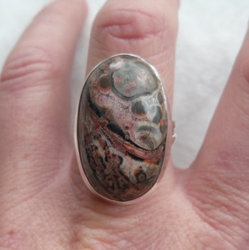 Zilveren ring gezet met Luipaard Jaspis maat 19.3 mm